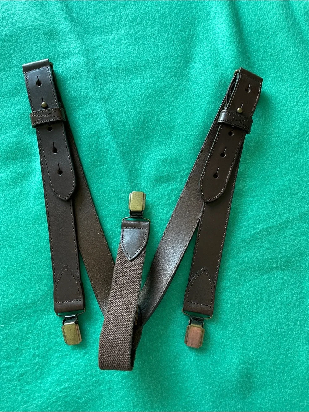 Women's Brown Leather Clip-On Suspenders - Classic Adjustable Style